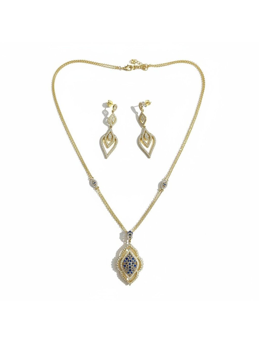 Hespera Artisan Statement Necklace & Earring Set – Gold-Tone & Blue Crystal